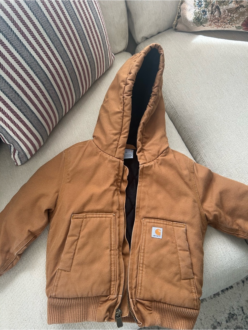 Excellent Condition - Carhartt Brown/Tan Hooded Work Jacket - Kids